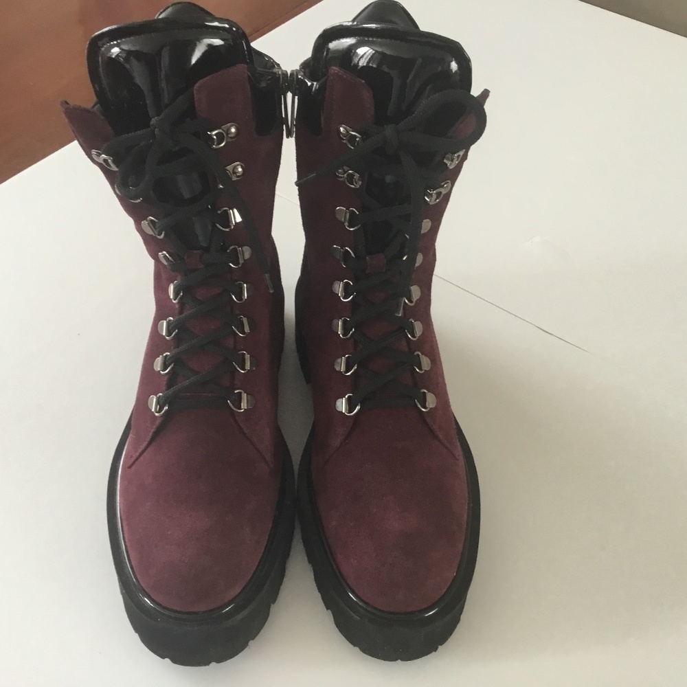 AQUATALIA size 40 oxblood (maroon) suede and black patent